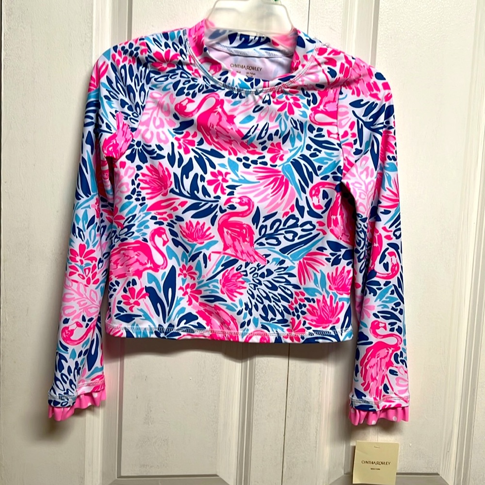 Cynthia Rowley Pink Flamingo Long Sleeve Active Crop Top Child Size 8 NWT